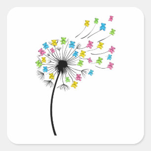 Flying cute bears dandelion flow square sticker