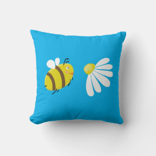 Flying cute bee with flower daisy. cushion