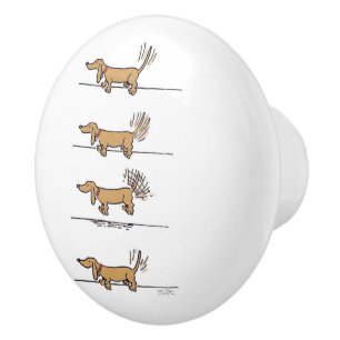 Flying Dachshund ceramic knob
