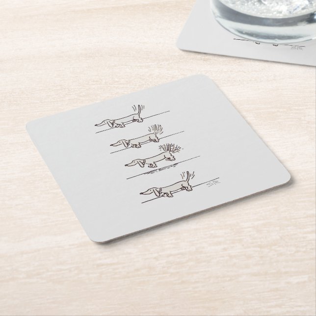 Flying Dachshund grey paper coasters (Angled)