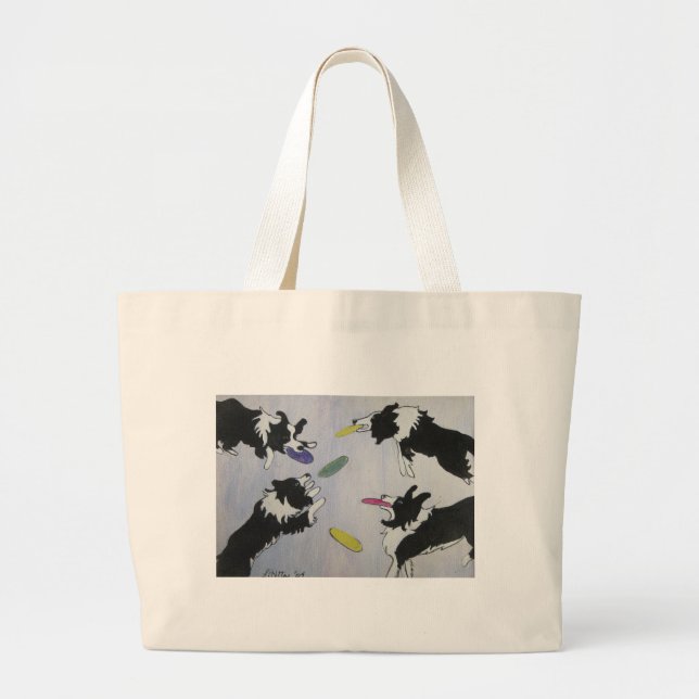 Flying Disc Dogs Large Tote Bag (Front)
