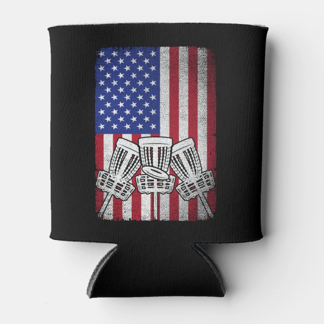 Flying Disc Golf Lover Men Women American Flag  Can Cooler (Front)