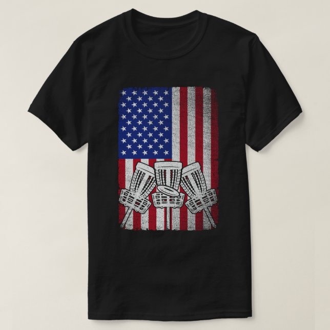 Flying Disc Golf Lover Men Women American Flag  T-Shirt (Design Front)