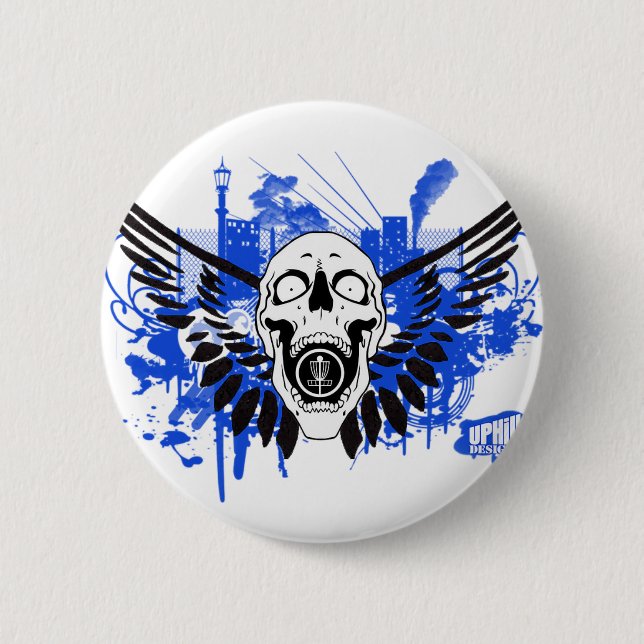 Flying Disc Golf Skull 6 Cm Round Badge (Front)