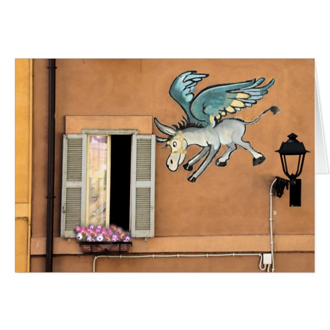 Flying Donkey Cartoon Card (Front Horizontal)