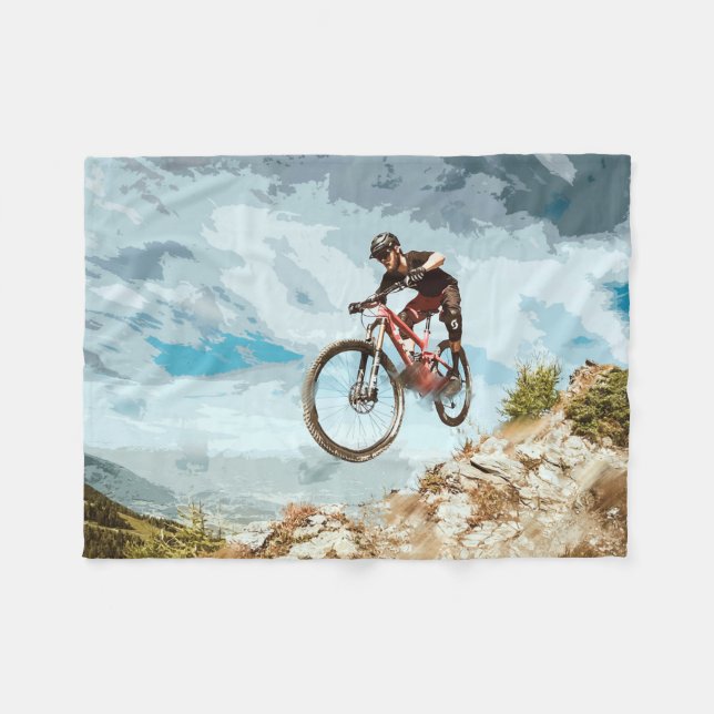 Flying Downhill on a Mountain Bike Fleece Blanket (Front (Horizontal))