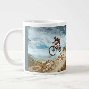 Flying Downhill on a Mountain Bike Large Coffee Mug