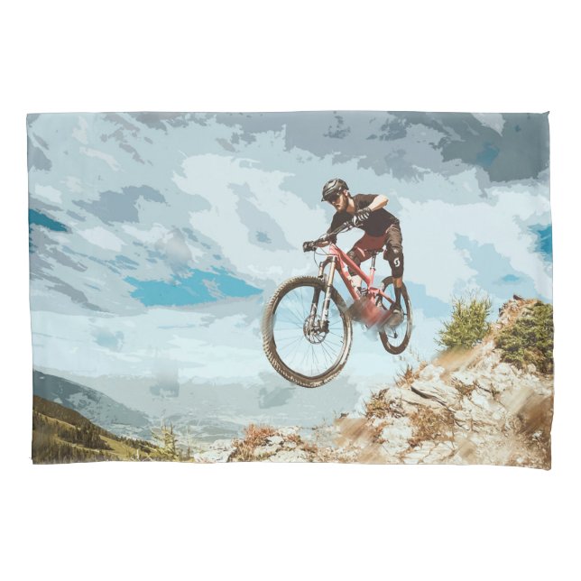 Flying Downhill on a Mountain Bike Pillowcase (Front)