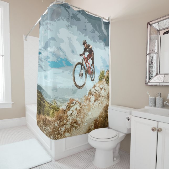 Flying Downhill on a Mountain Bike Shower Curtain (In Situ)
