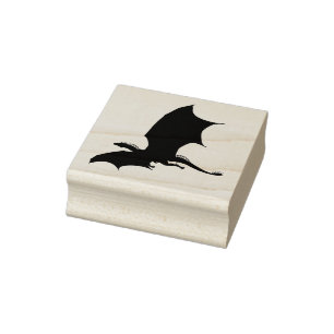Flying dragon black silhouette shape rubber stamp