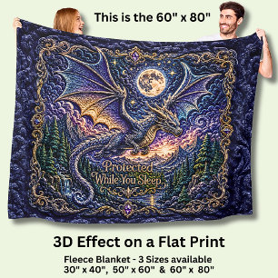 Flying Dragon Blue Purple, Protected While Sleep Fleece Blanket