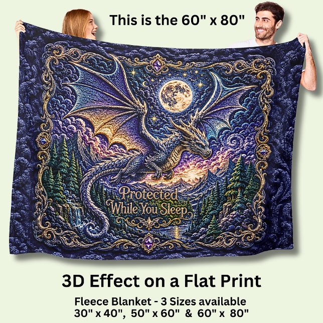 Flying Dragon Blue Purple, Protected While Sleep Fleece Blanket (Creator Uploaded)