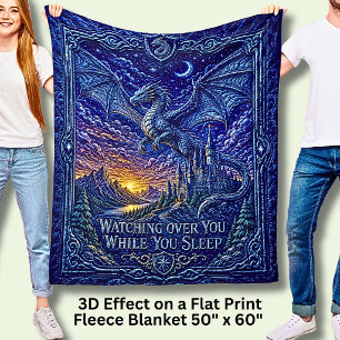 Flying Dragon Blue, Watching Over While Sleep, 3D Fleece Blanket