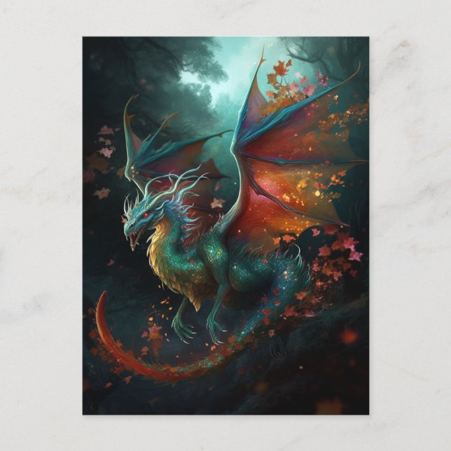 Flying Dragon Colourful Fantasy Art Postcard (Front)