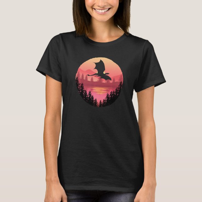 Flying Dragon  Cool Water Sunset Fantasy Sci Fi Ar T-Shirt (Front)
