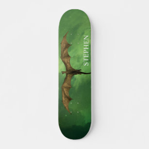 Flying Dragon Green Nebula Galaxy Monogram Skateboard