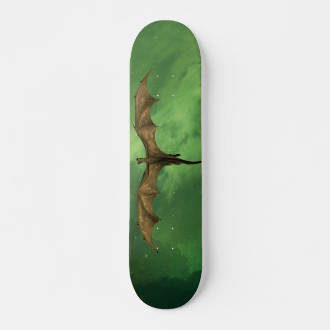Flying Dragon Green Nebula Galaxy Mythological Skateboard (Front)