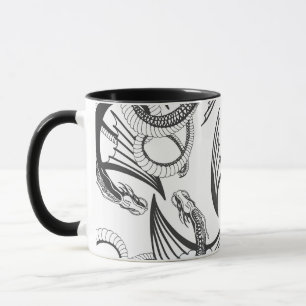 Flying Dragon in dark gray and white. Mug