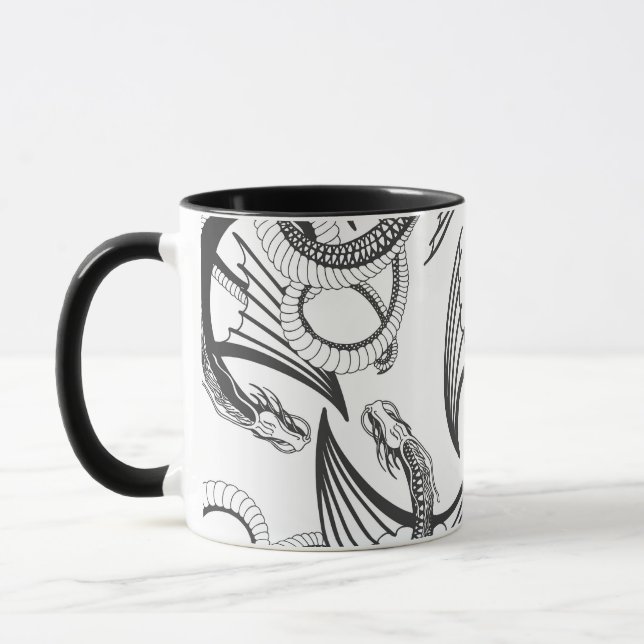 Flying Dragon in dark gray and white. Mug (Left)