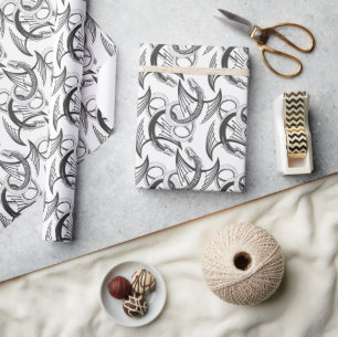 Flying Dragon in dark gray and white Wrapping Paper