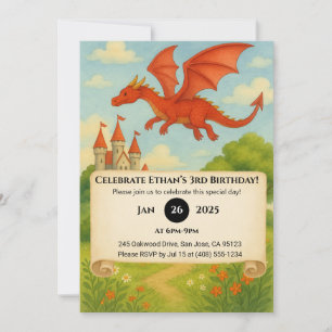 Flying Dragon Over Enchanted Forest Birthday Invitation