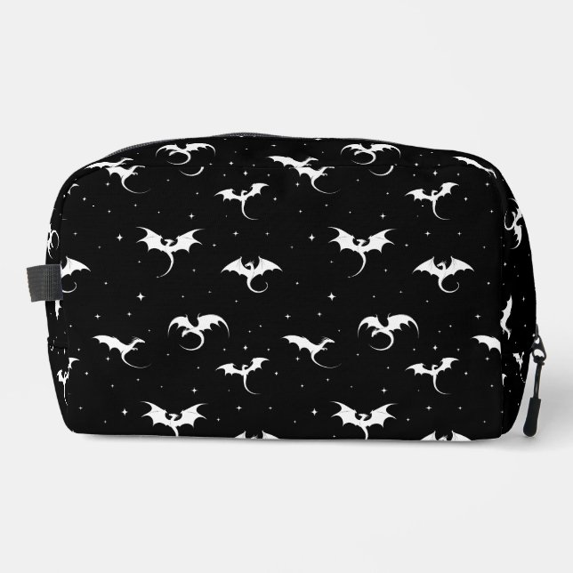 Flying dragons and stars on black background dopp kit (Front)