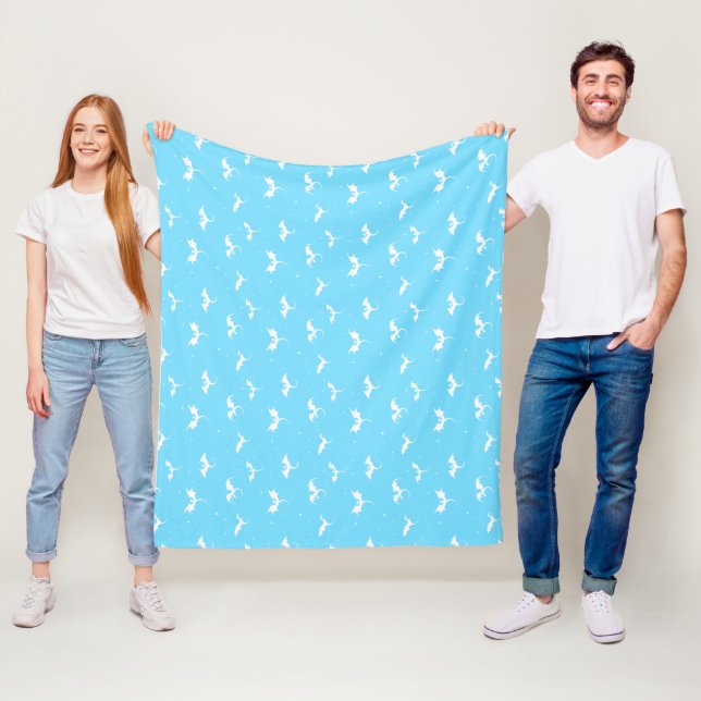 Flying dragons and stars on blue background fleece blanket (In Situ)