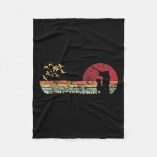 Flying Duck Hunting With Dog Retro Style  Fleece Blanket
