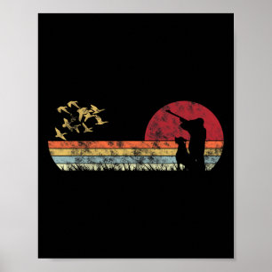 Flying Duck Hunting With Dog Retro Style  Poster