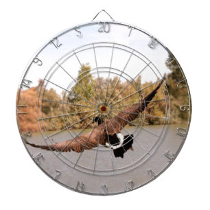flying duck over water photograph dartboard