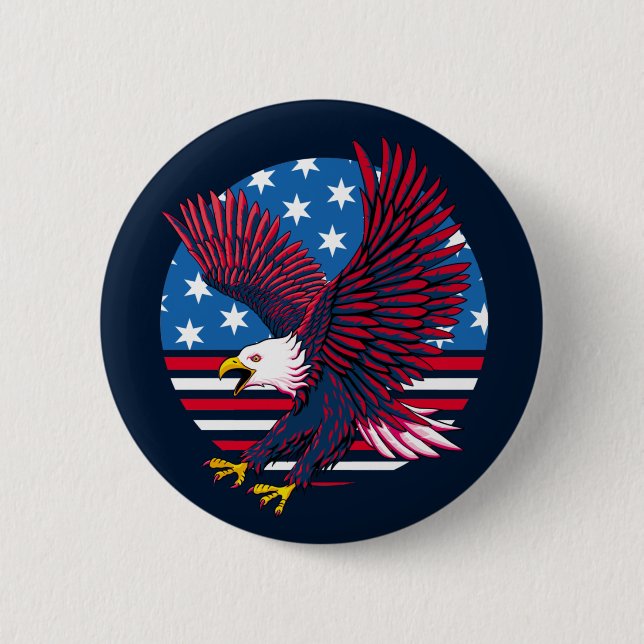 Flying Eagle and American Flag 6 Cm Round Badge (Front)