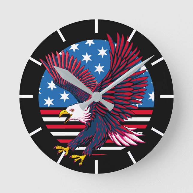 Flying Eagle and American Flag Round Clock (Front)
