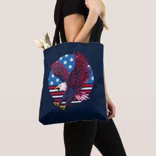 Flying Eagle and American Flag Tote Bag