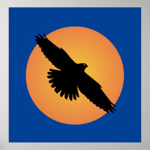 Flying eagle at front of the sun poster