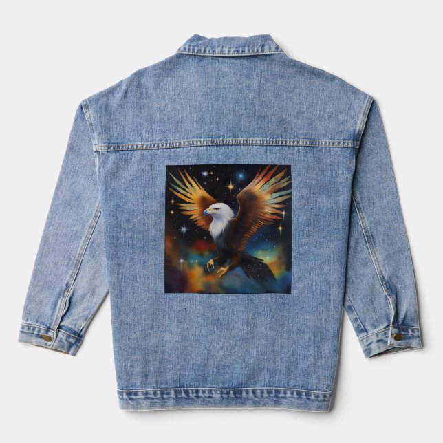 Flying Eagle Colorful Cosmic Art, Denim Jacket (Back)