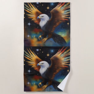 Flying Eagle Colourful Cosmic Art, Beach Towel