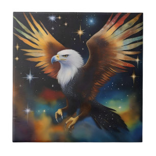 Flying Eagle Colourful Cosmic Art, Tile