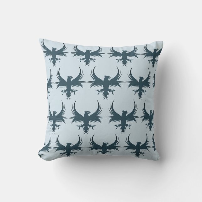 Flying Eagle Emblem Blue Pattern Cushion (Front)