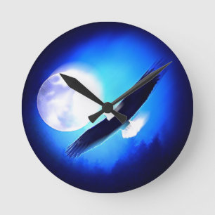 Flying Eagle & Moon Round Clock