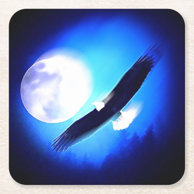 Flying Eagle & Moon Square Paper Coaster (Front)