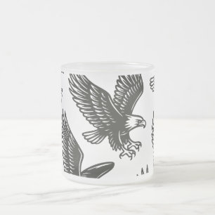 Flying Eagle Pattern – Bold Black and White Bird Frosted Glass Coffee Mug