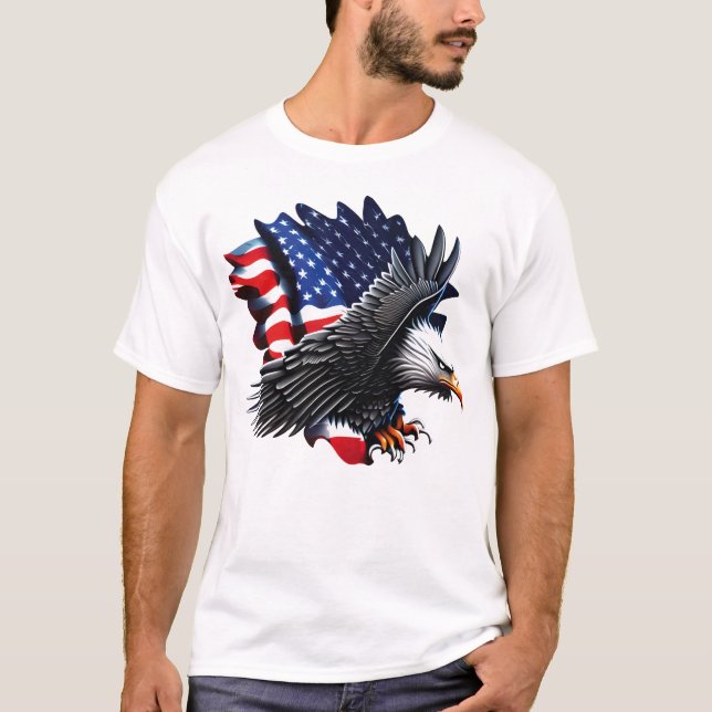 Flying Eagle T-Shirt – Bold USA Flag Art for Men,  (Front)