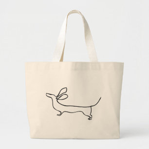 Flying ears Dachshund one line illustration Large Tote Bag