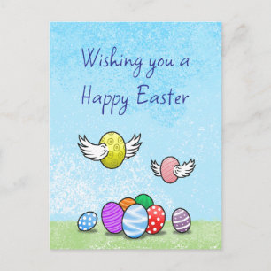 Flying Easter Eggs Holiday Postcard