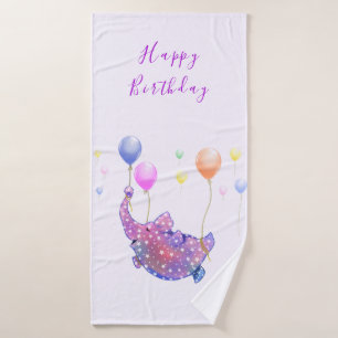 Flying Elephant Birthday Bath Towel