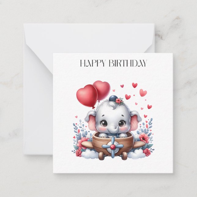 Flying Elephant Birthday Card (Front)