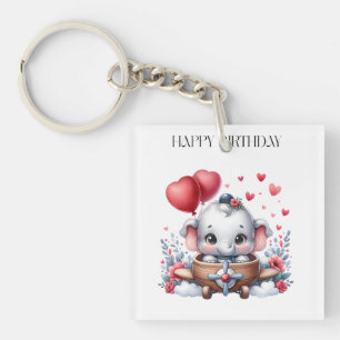 Flying Elephant Birthday Key Ring