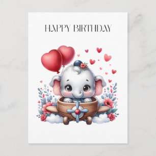 Flying Elephant Birthday Postcard