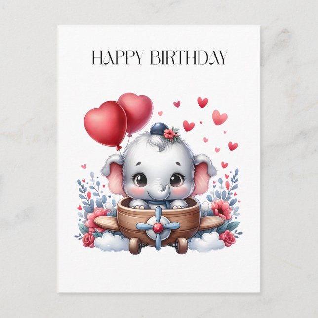 Flying Elephant Birthday Postcard (Front)