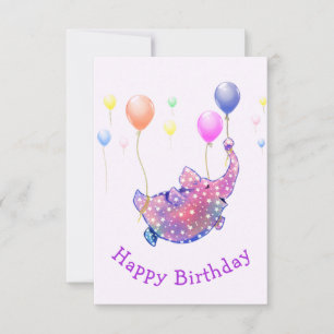 Flying Elephant with Balloons Funny Birthday Card